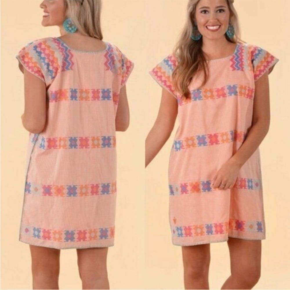 J. Marie Embroidered Emma Dress Orange/White Stripe Fiesta
